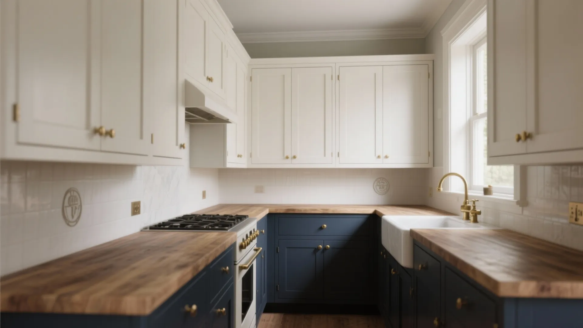 3. Use antique white on upper cabinets, darker base units