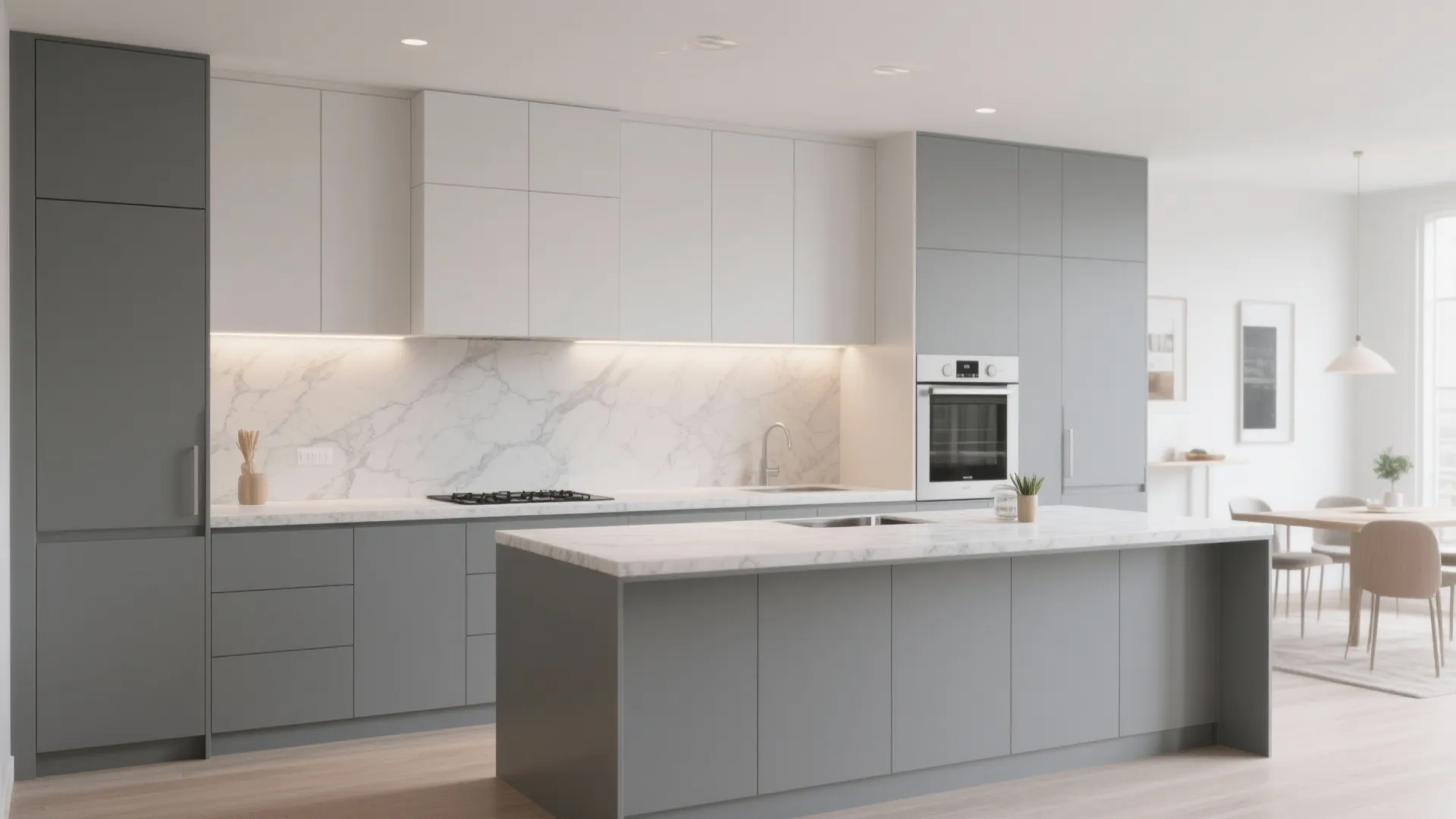 3. Two-tone kitchens: dove gray base, painted uppers