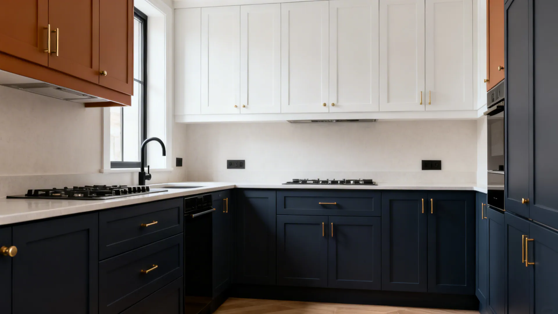 Two-tone laminate schemes that zone small kitchens