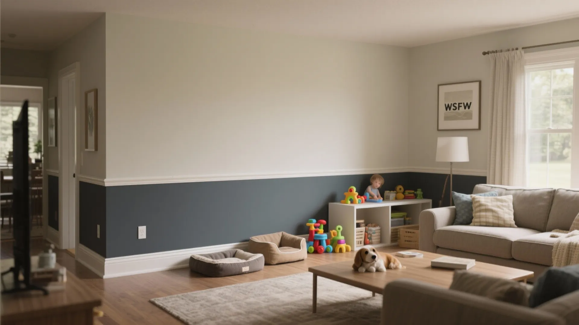 4. Two-Tone Walls for Practical Living Rooms