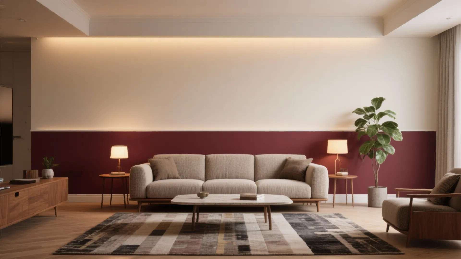 3. Two-Tone Burgundy and Soft Neutrals