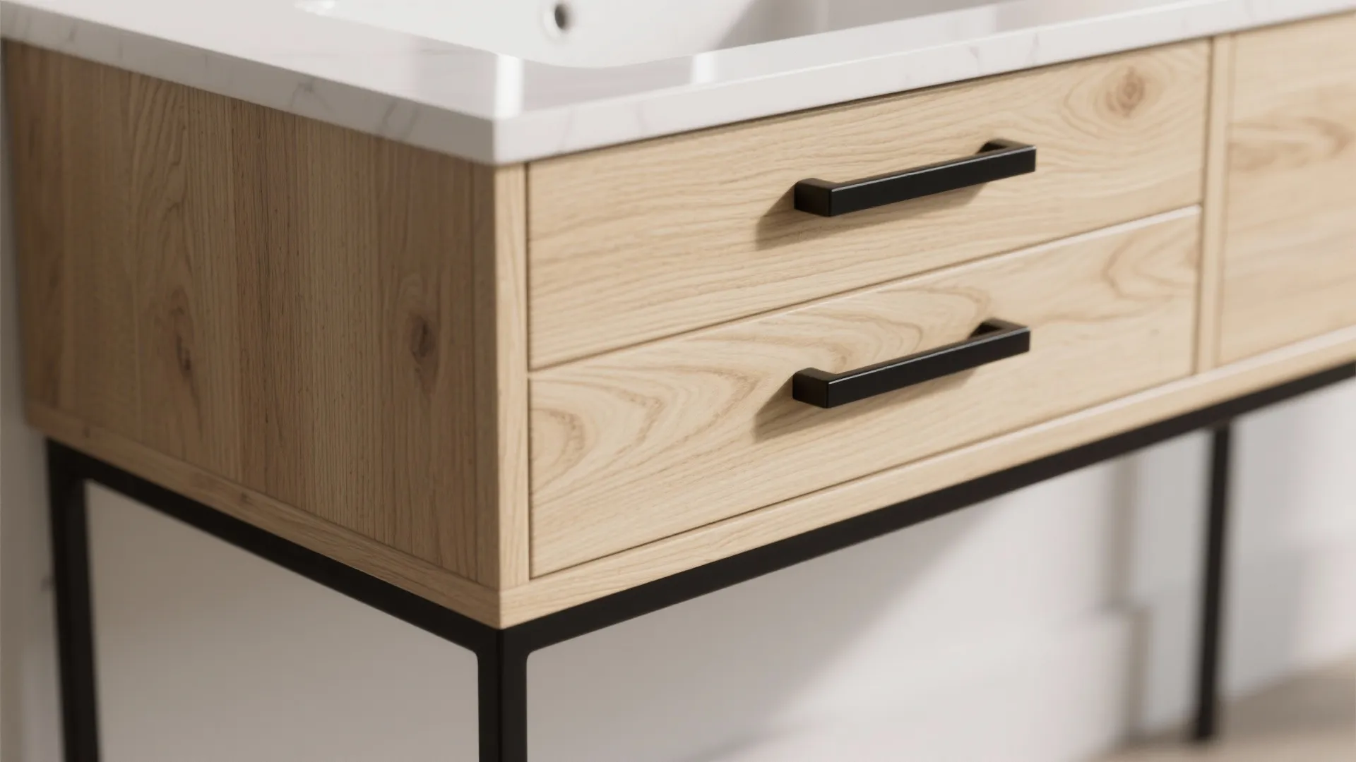 4. Two-tone pairing: white oak with matte black accents