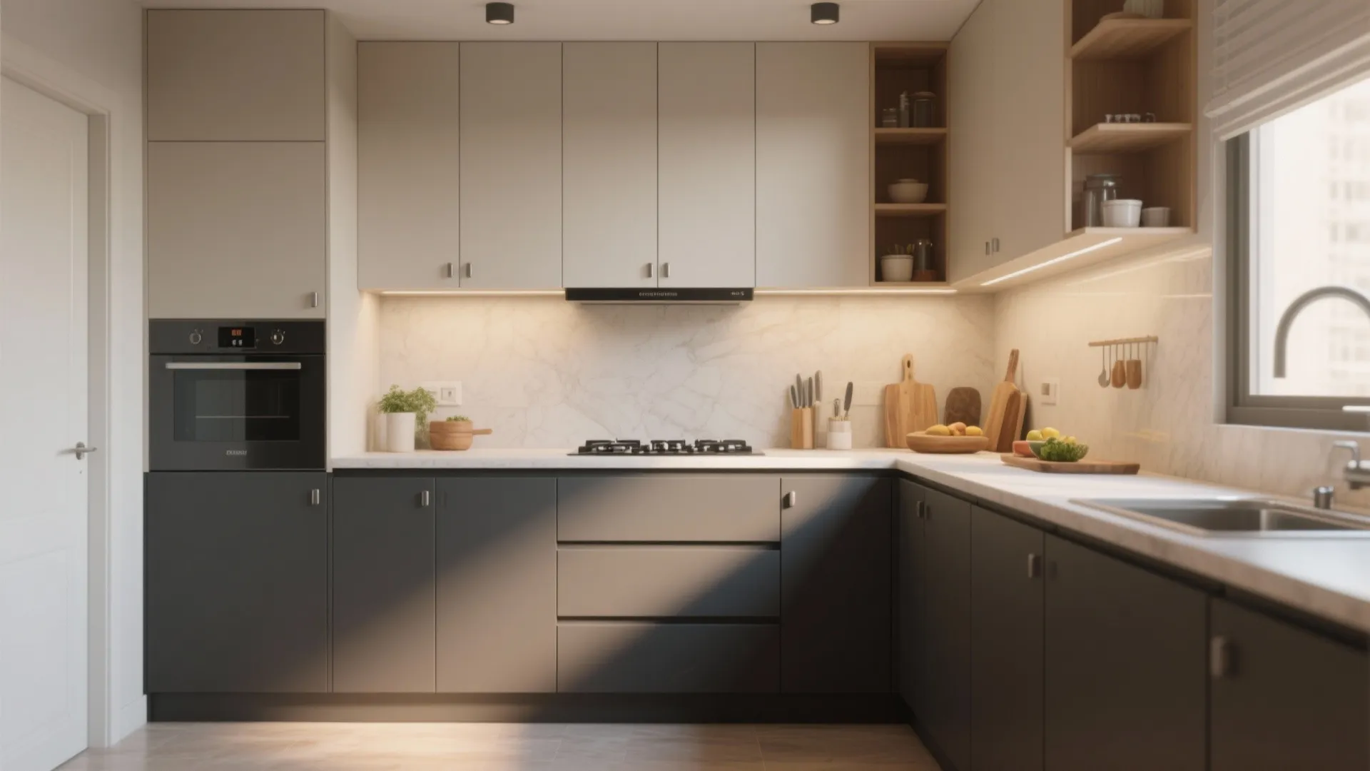 5. Two-tone MDF doors to define zones