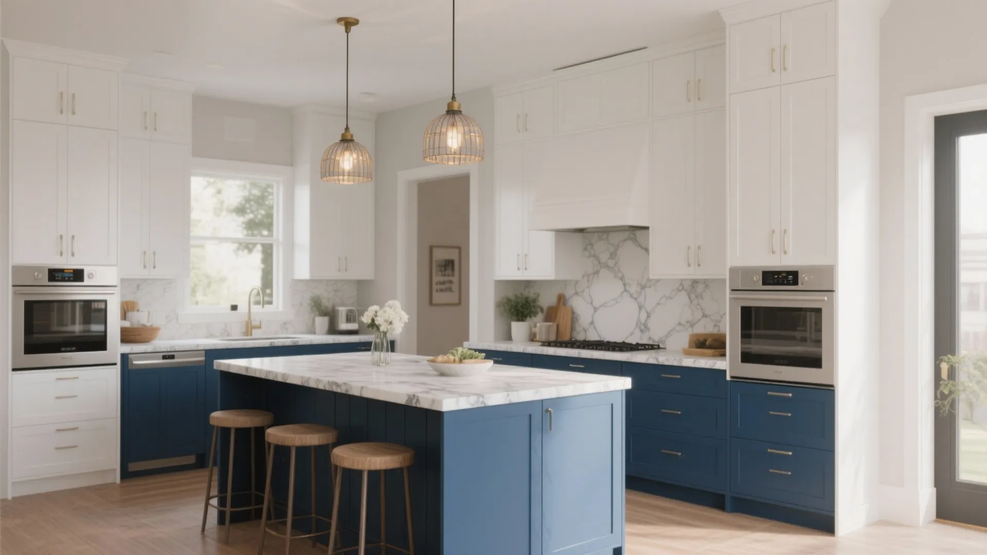 2. Two-Tone Kitchen with a Navy Island