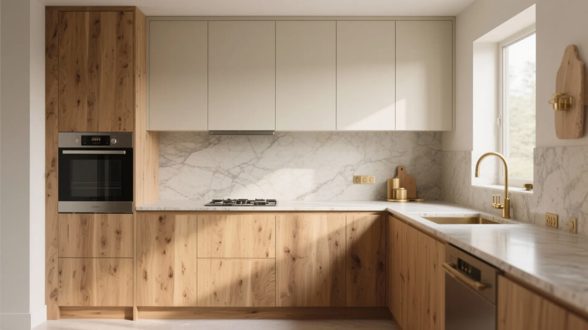 2. Two-tone oak: natural base, painted uppers