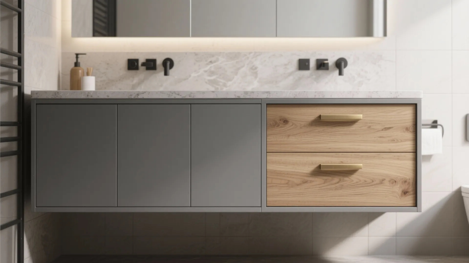 2. Two-tone grey with oak drawer fronts