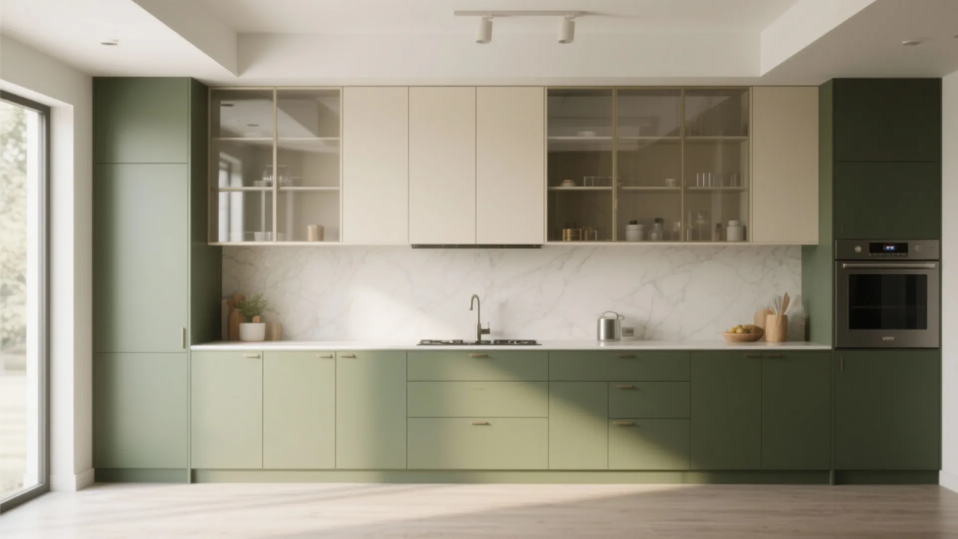 2. Two-tone layout: olive base, cream uppers