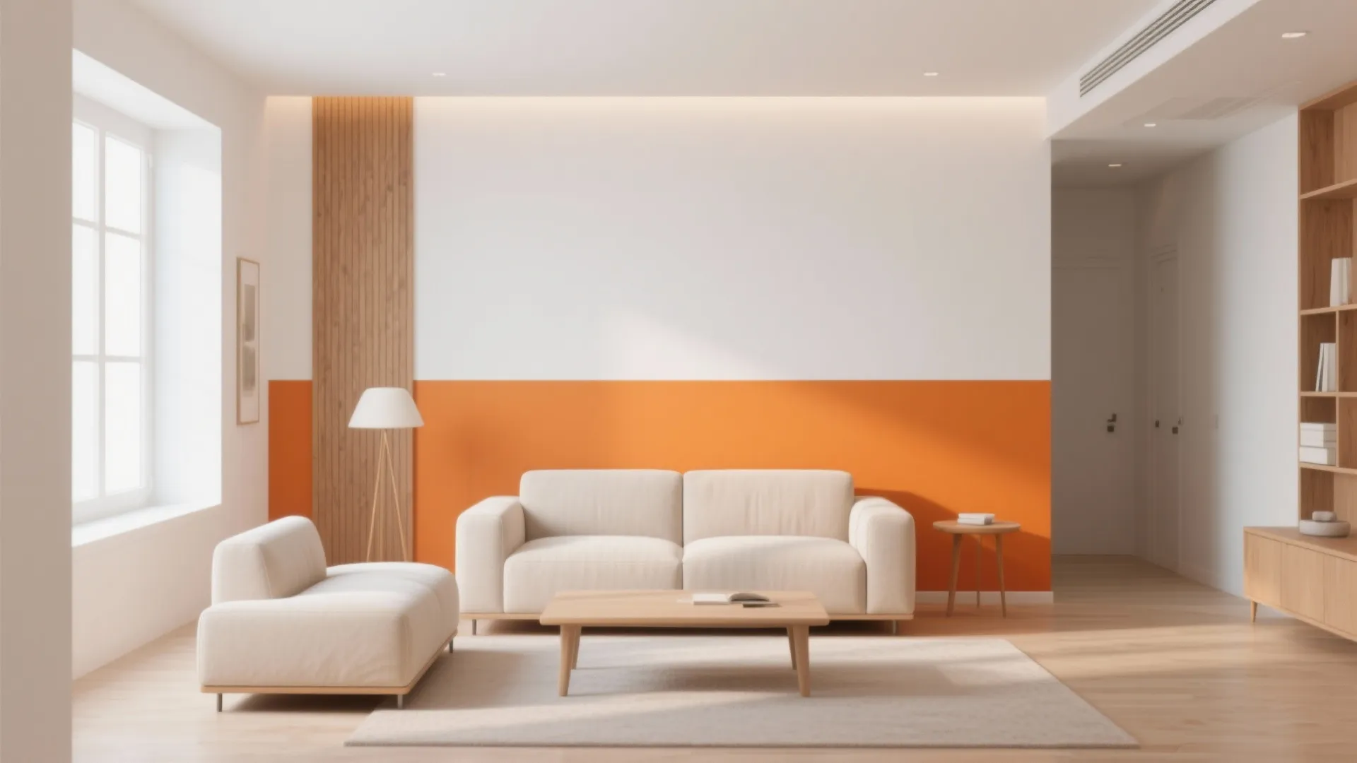 2. Two-Tone Orange and White Split Walls