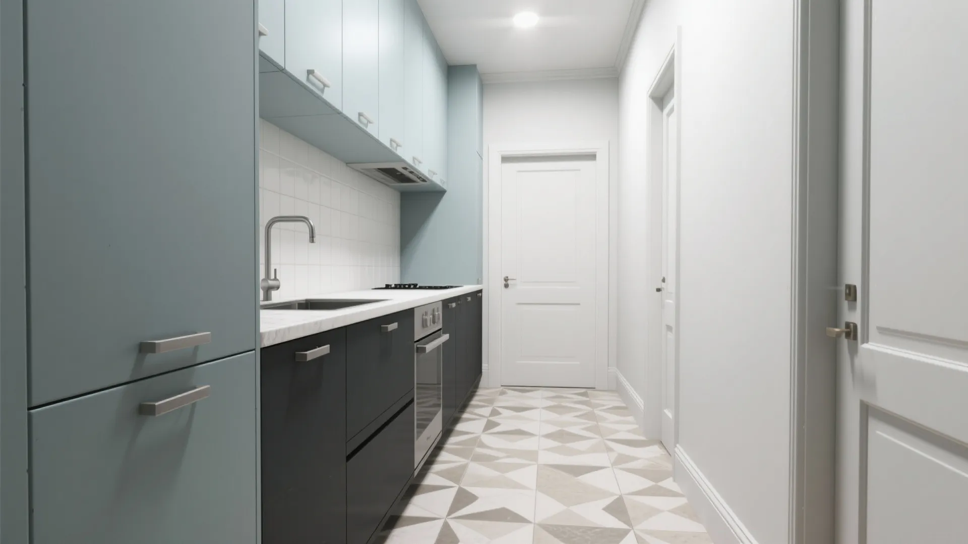 2. Two-Tone Grey and White with Patterned Floor Tiles