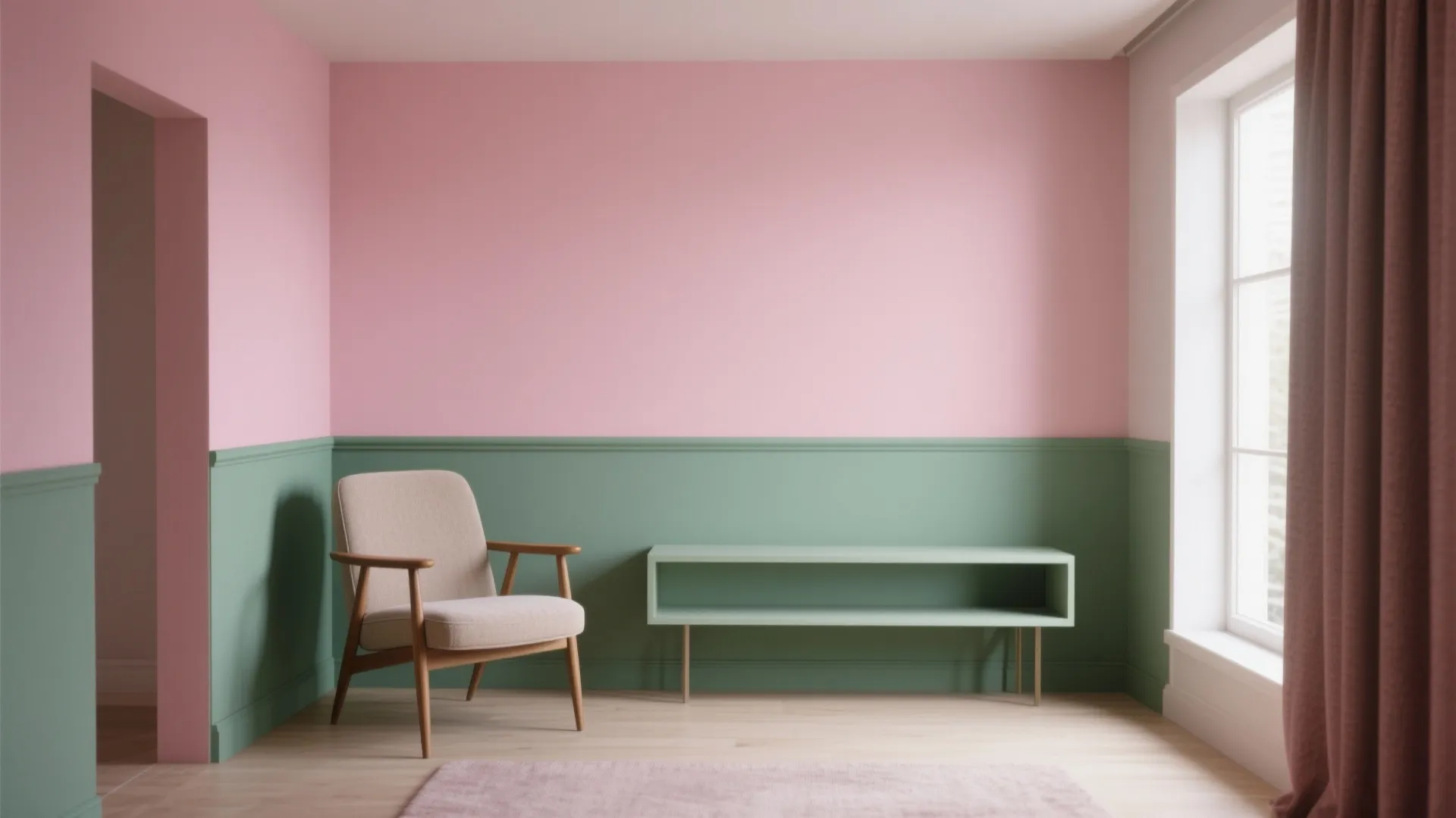 4. Two-Tone Walls: Pink Top, Green Base