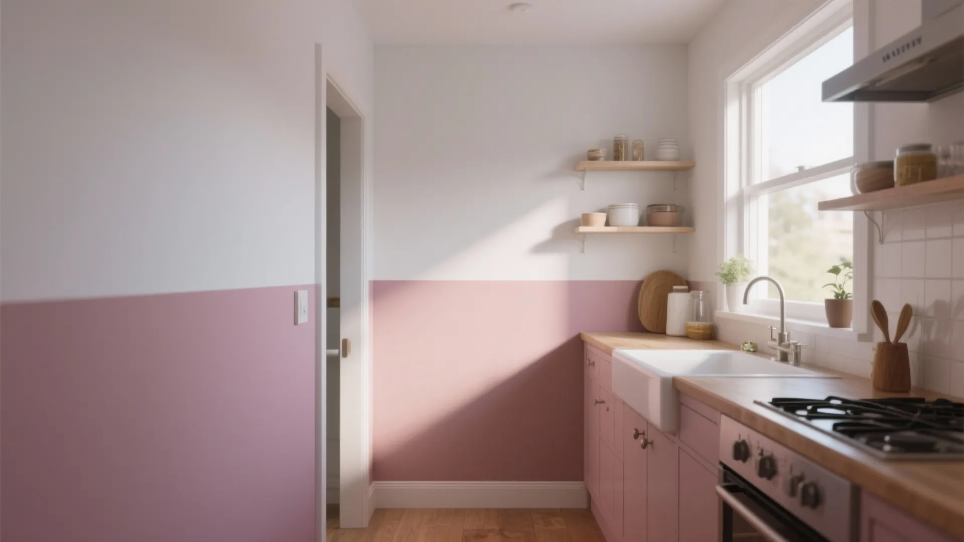 2. Two-Tone Pink and White Walls