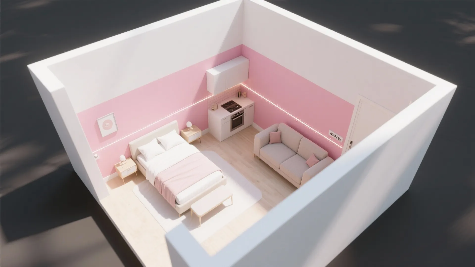 4. Two-Tone Pink with Functional Zoning