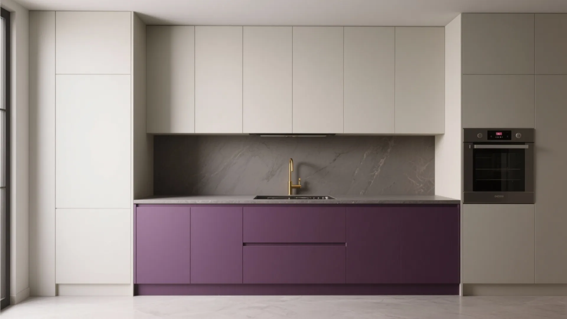 4. Two-Tone Cabinets: Purple Lower, Neutral Upper