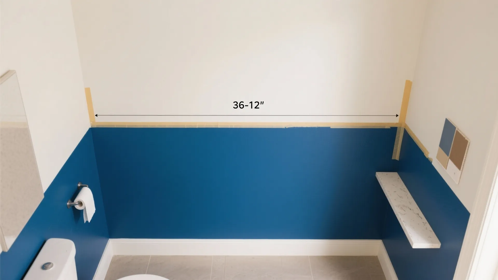 4) Two-Tone Walls: Deep Blue Below, Soft White Above