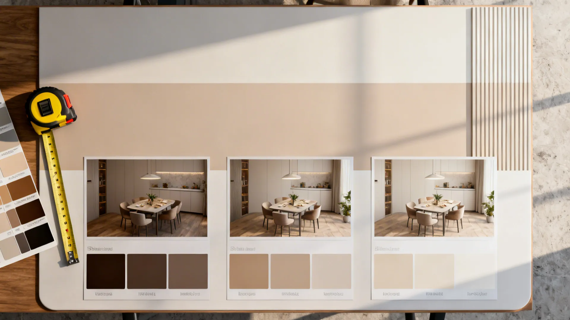 Top-down visualization of horizontal, vertical and accent two-tone wall splits with swatches and tools