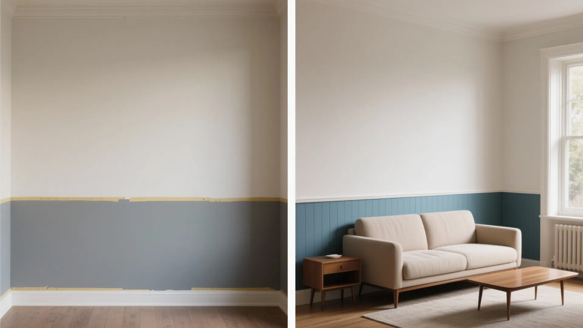 3. Two-Tone Chair Rail: Classic Blue-Grey and Warm White