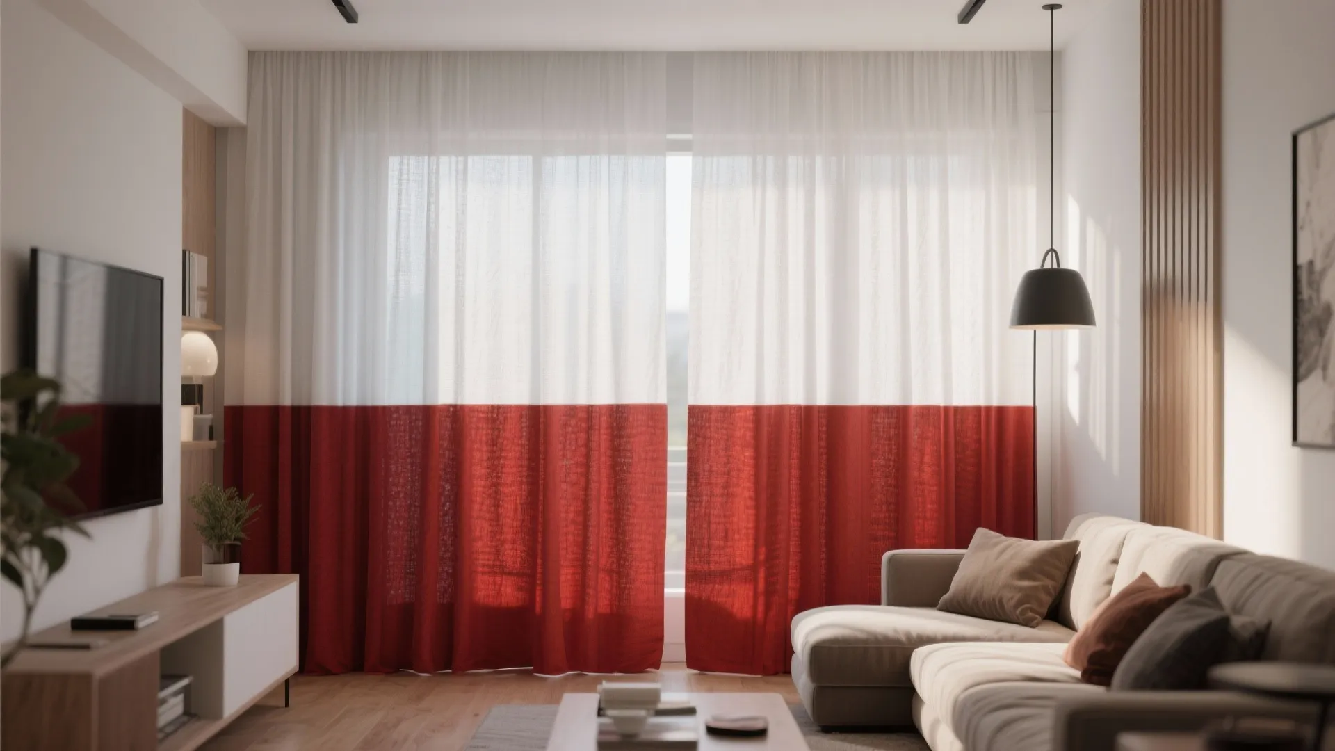 7. Two-Tone Curtains with Red Base