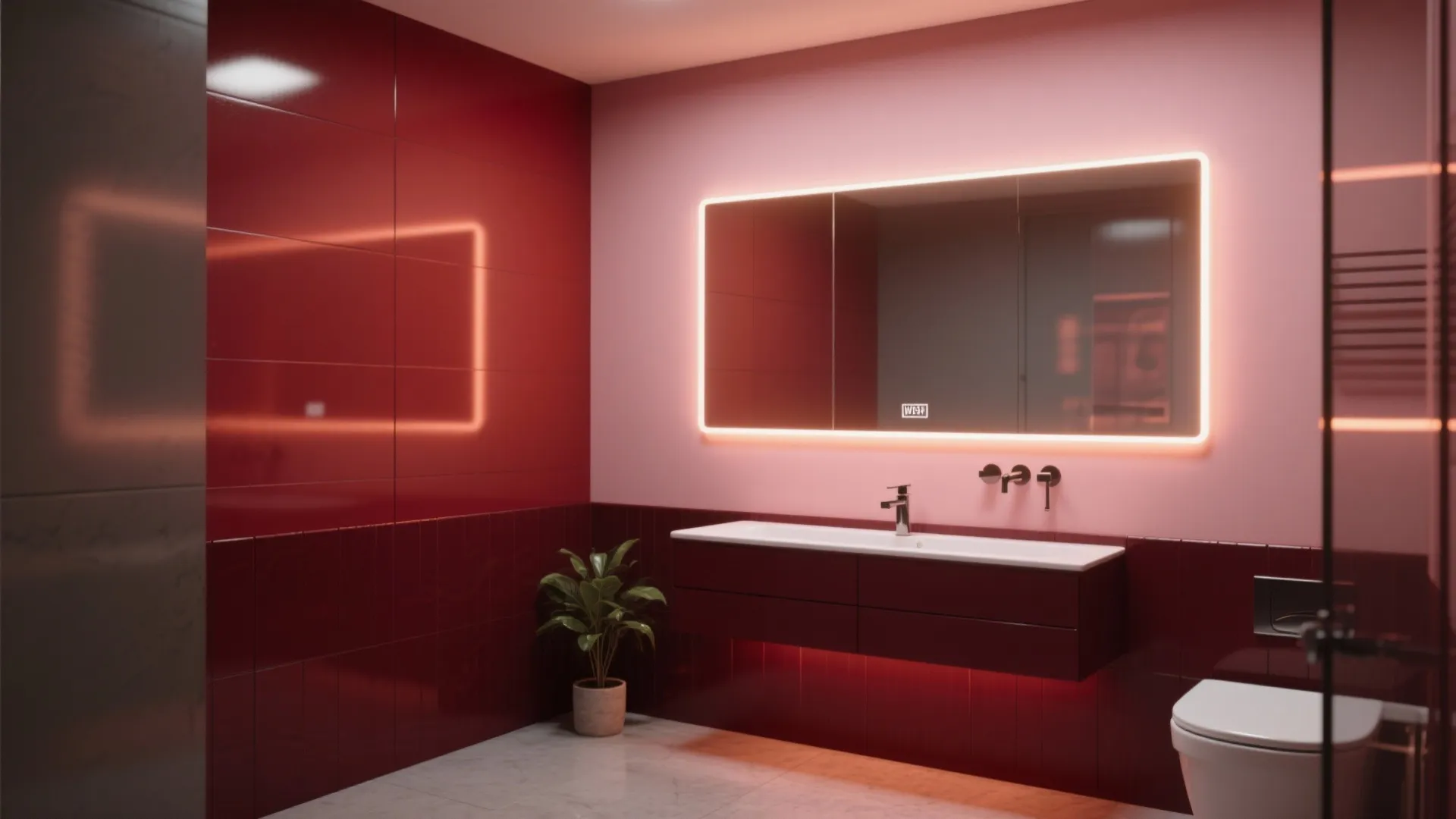 5. Two-Tone Red with Mirrors and Lighting