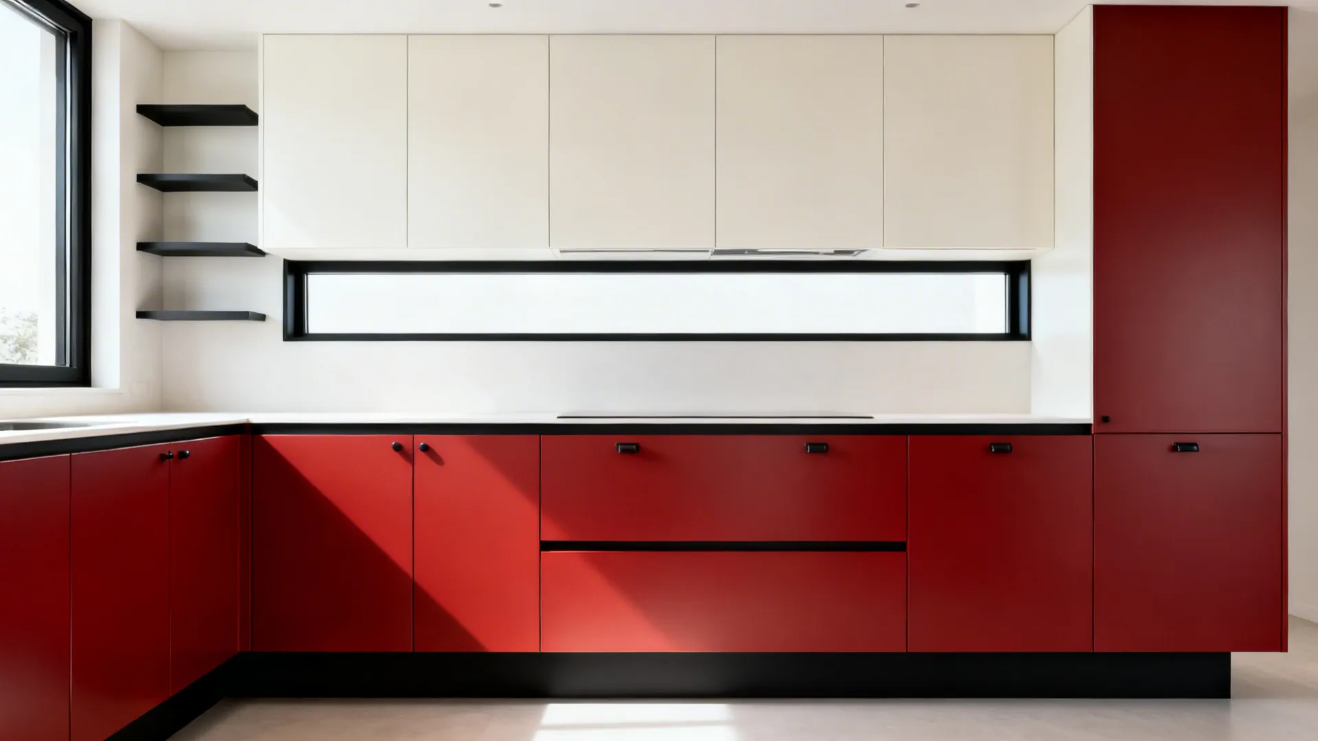 Two-tone scheme: red lowers, white uppers, black frames