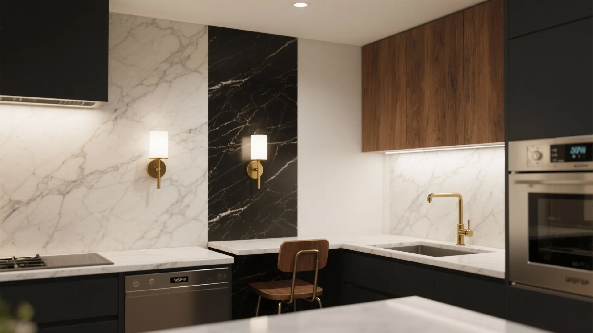 Two-Tone Marble Sconces to Zone Small Kitchens