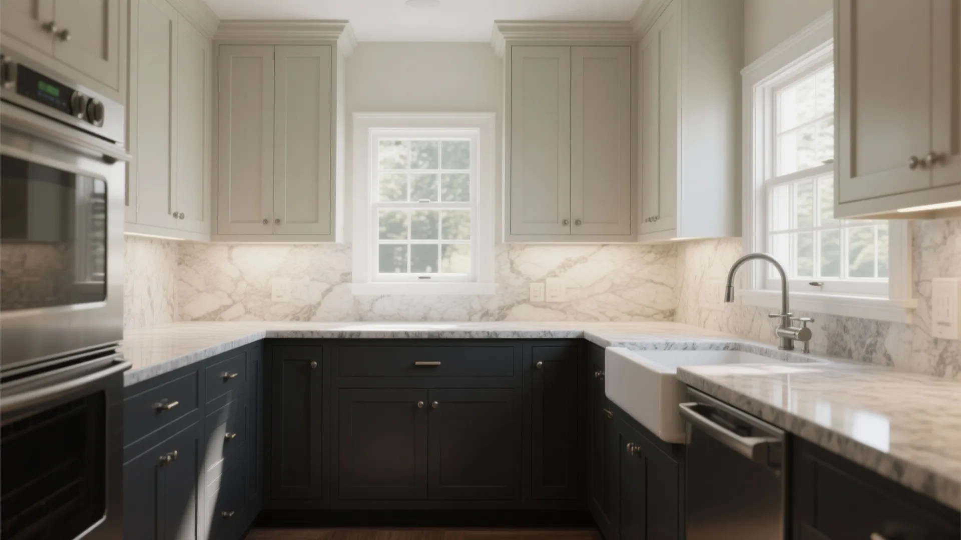 2. Two-Tone Shaker Cabinets — Base Dark, Upper Light