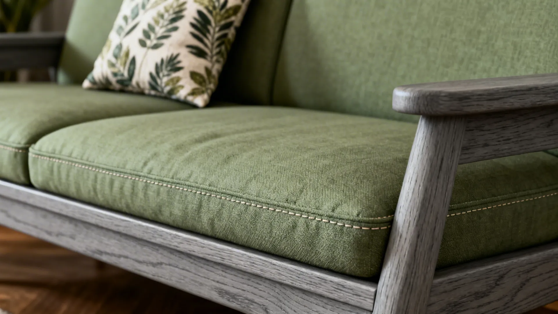 3. Two-Tone Furniture: Gray Base, Green Upholstery
