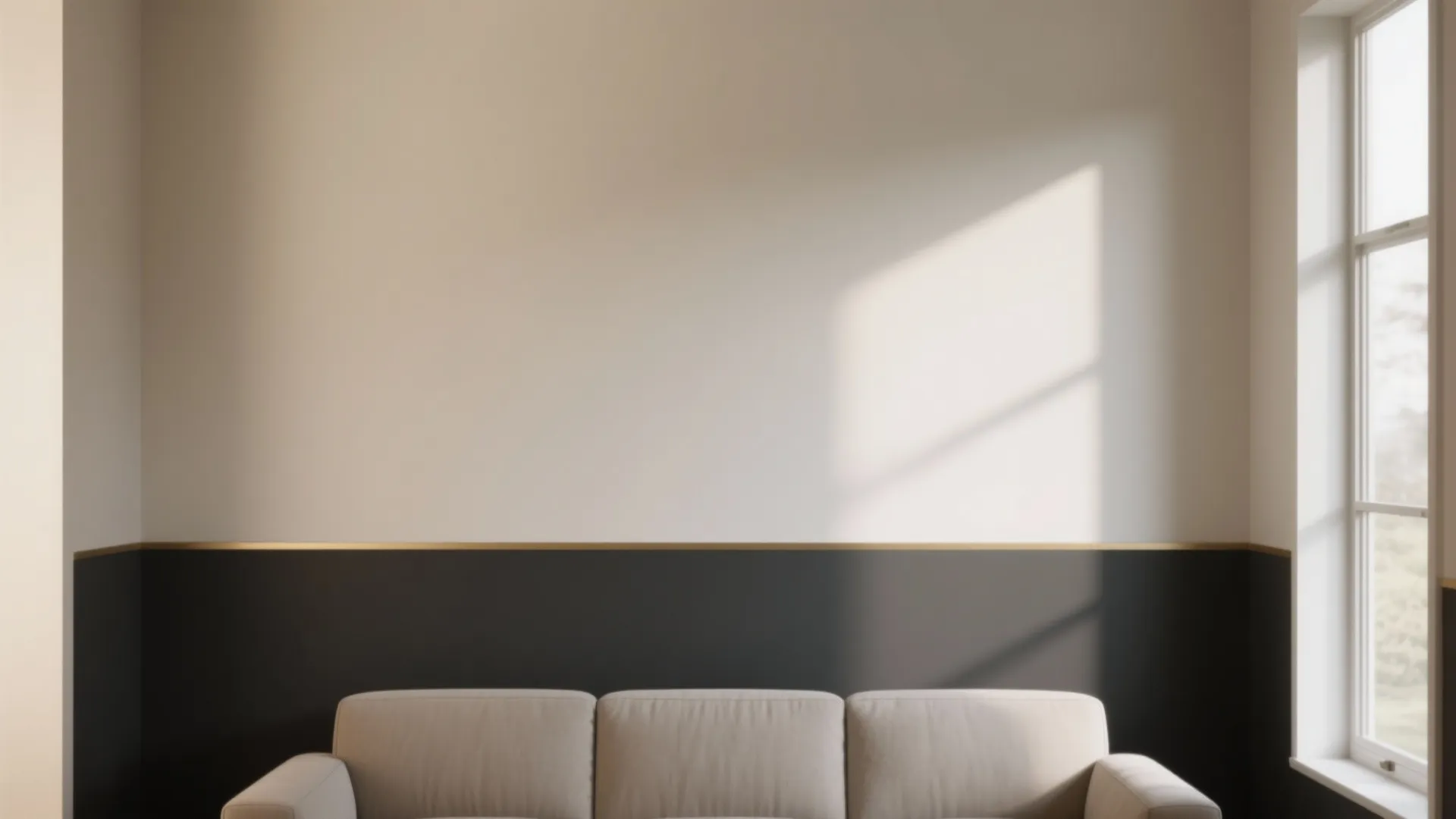 Wall with lower third in charcoal and upper two-thirds warm off-white, showing a precise tape line.