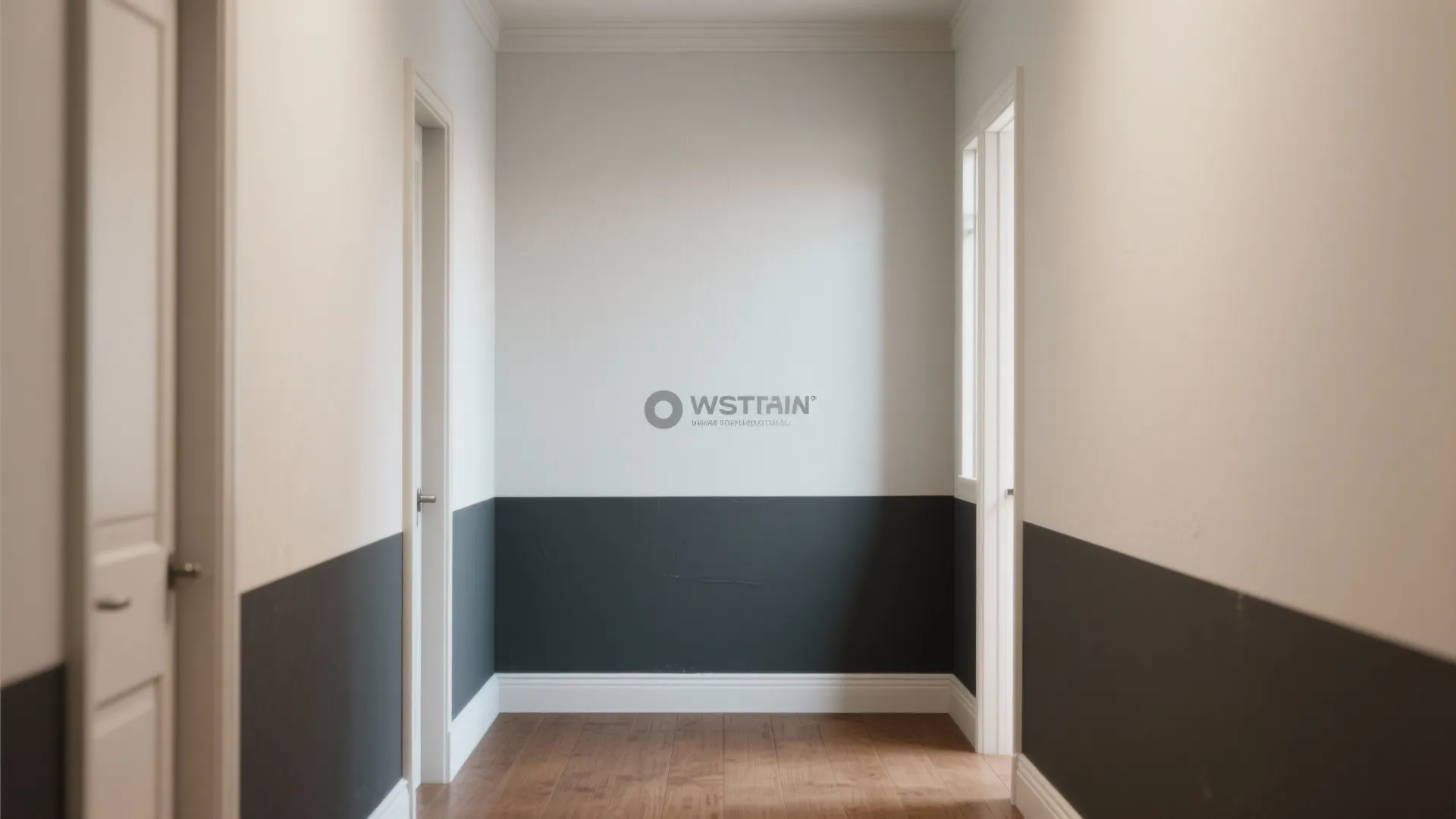 2. Two-tone horizontal split to widen narrow rooms