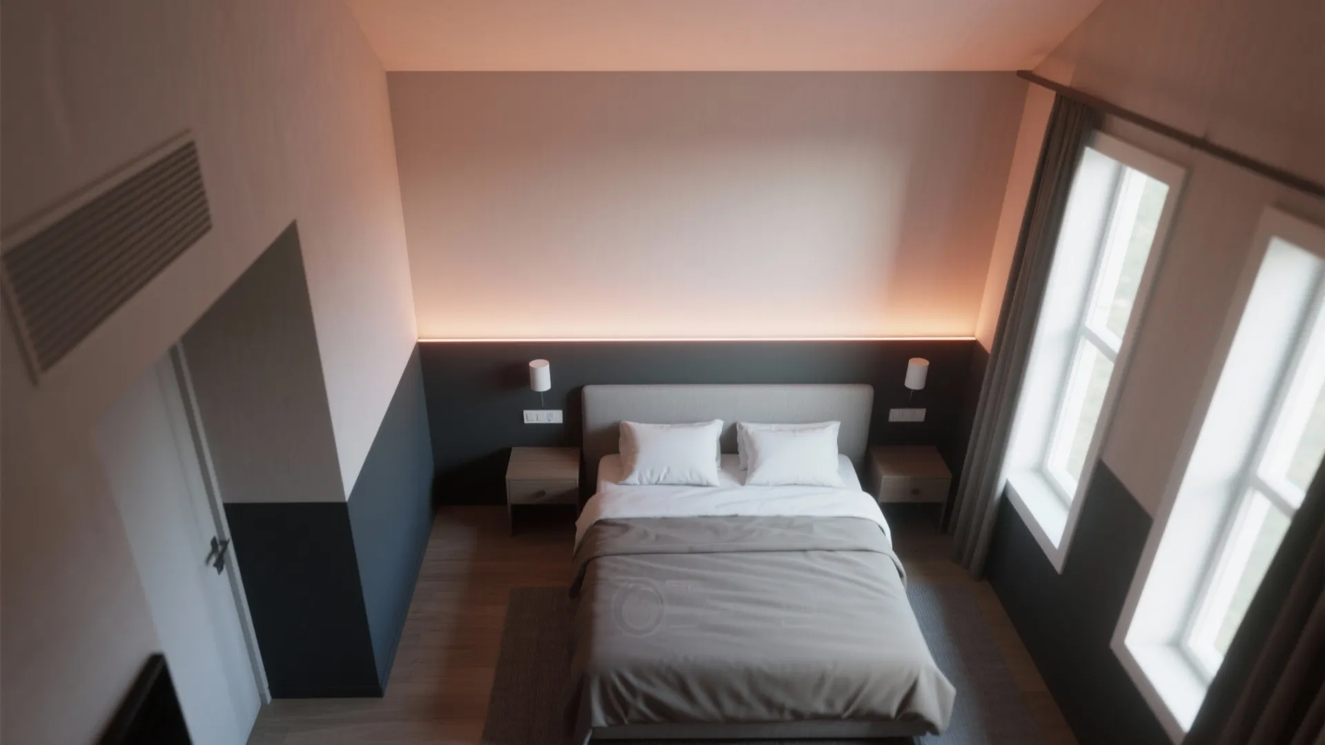 5. Two-tone horizontal split or painted ceiling