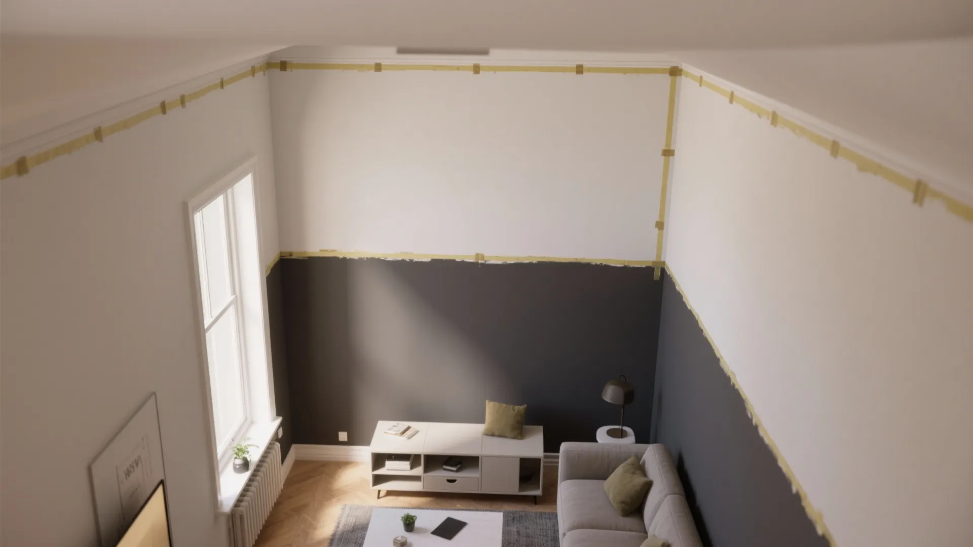 4. Two-tone horizontal split for perceived height