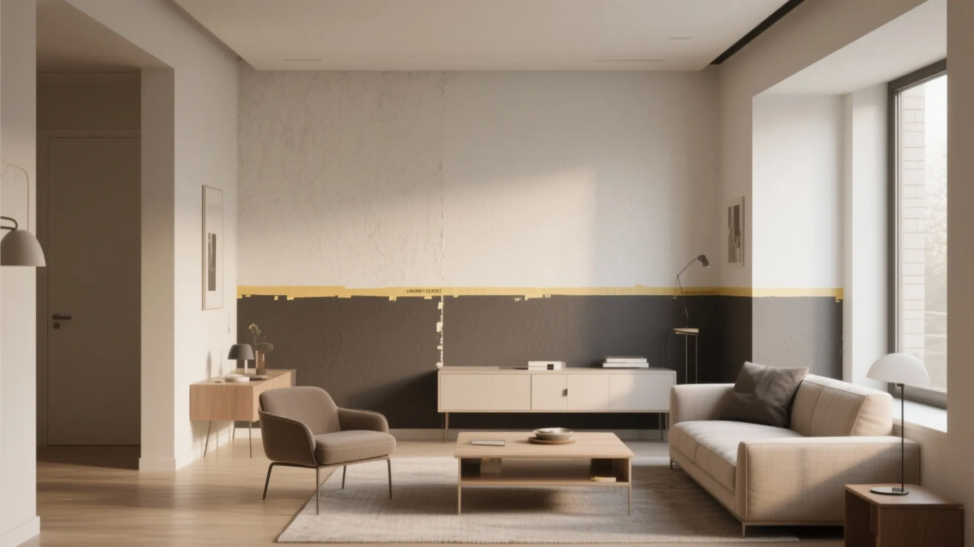 2. Two-tone horizontal split to widen the room