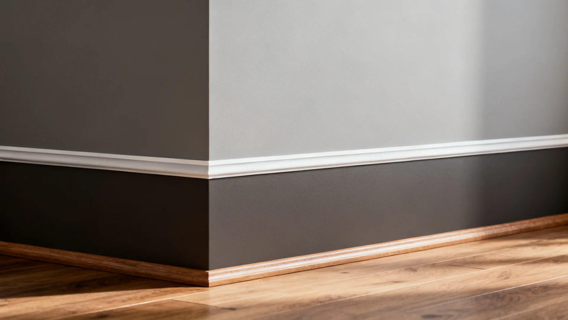 Two-tone horizontal split wall with a crisp paint line and contrasting finishes