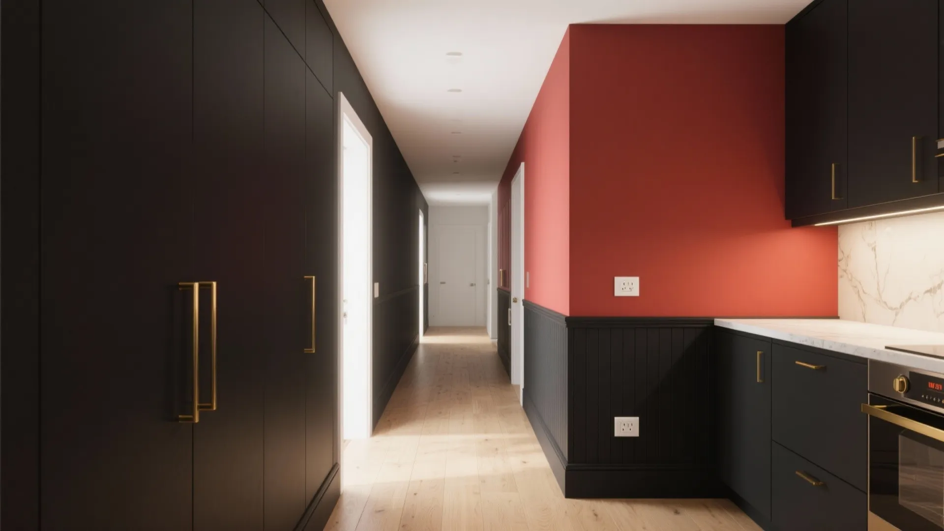 Two-Tone Split Wall: Black Below, Red Above