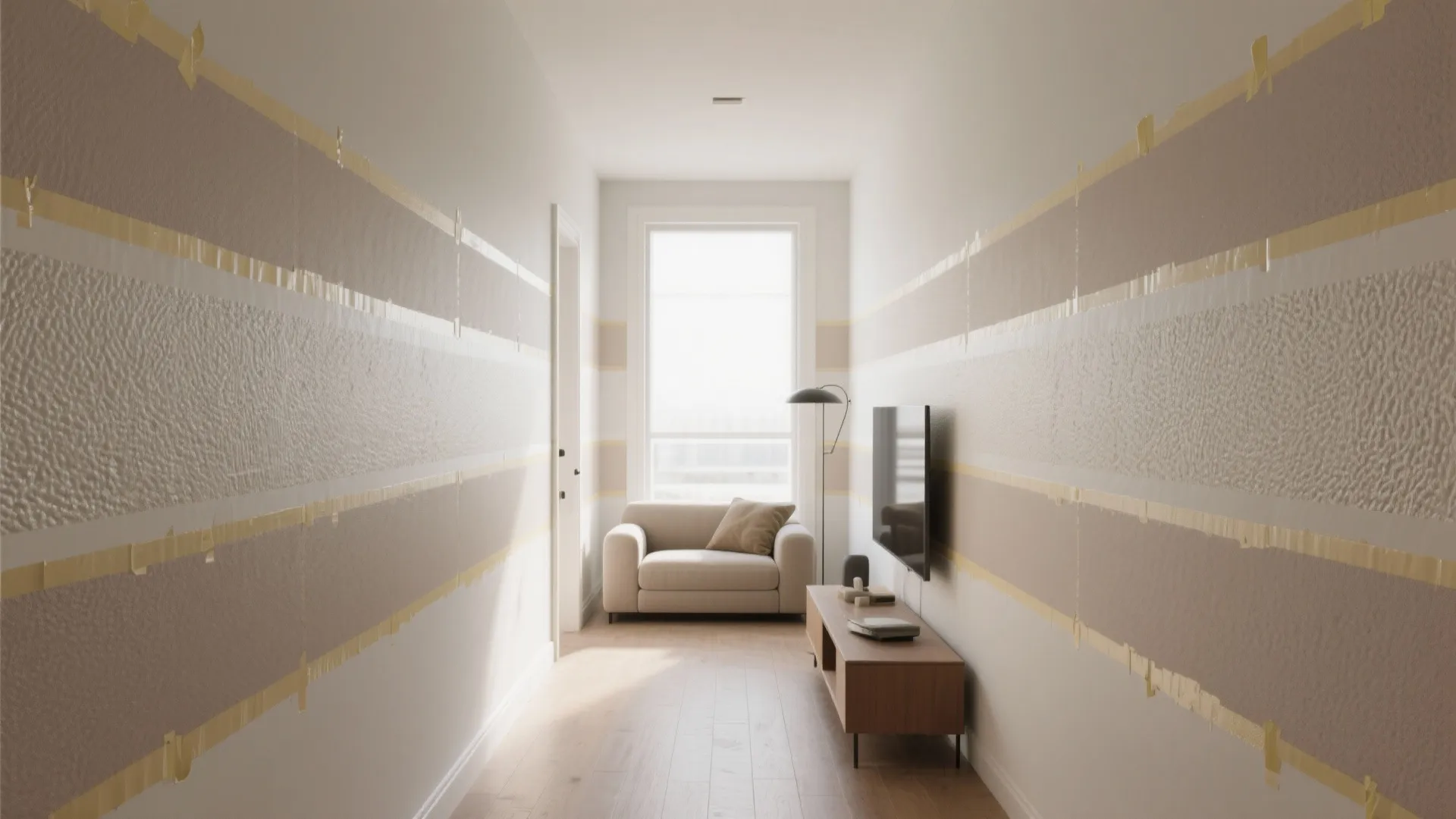 4. Two-tone texture stripes to stretch a room