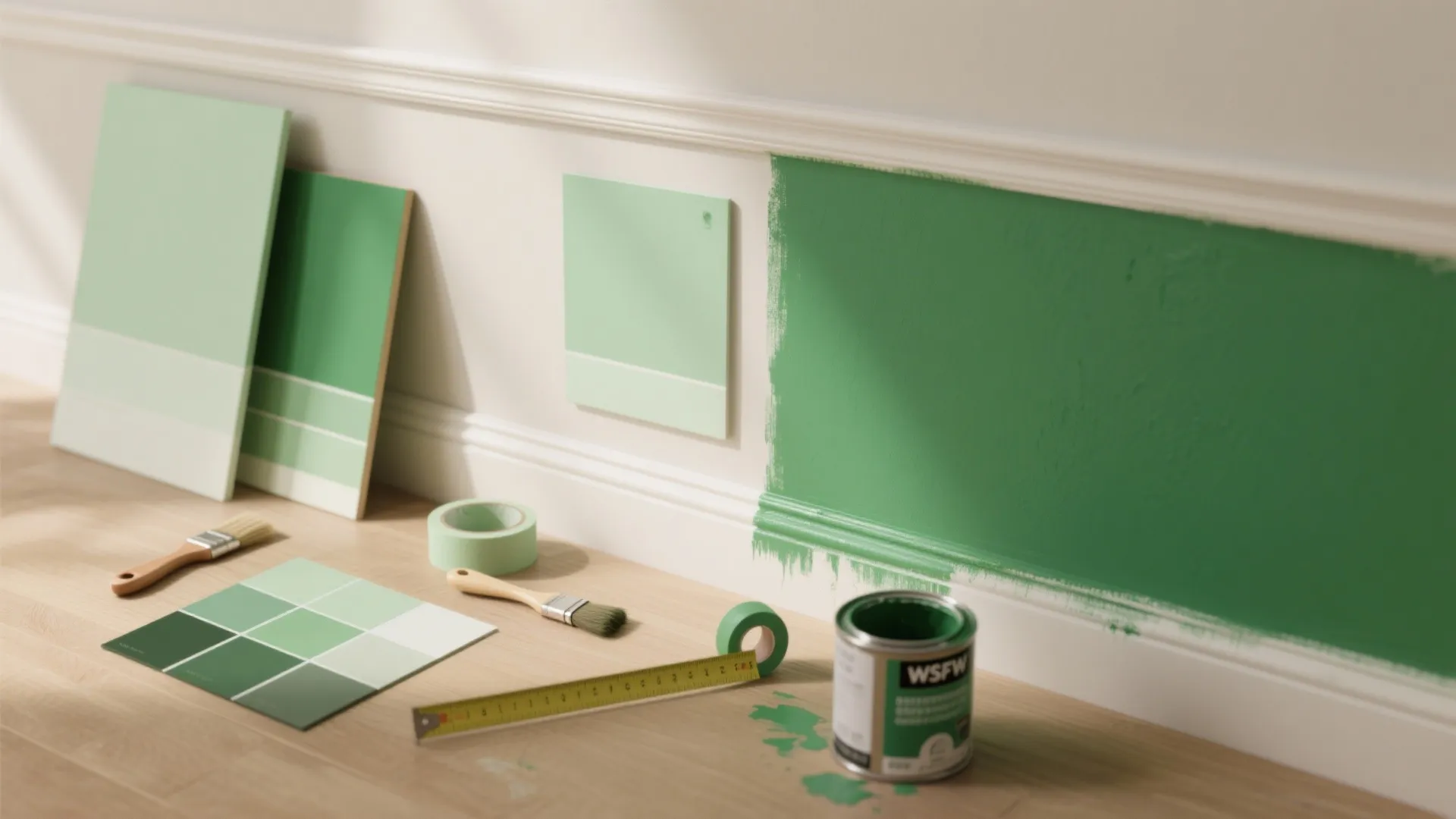 3. Two-tone green with a mid-height chair rail