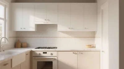 Serene White Kitchen with Textured Backsplash
