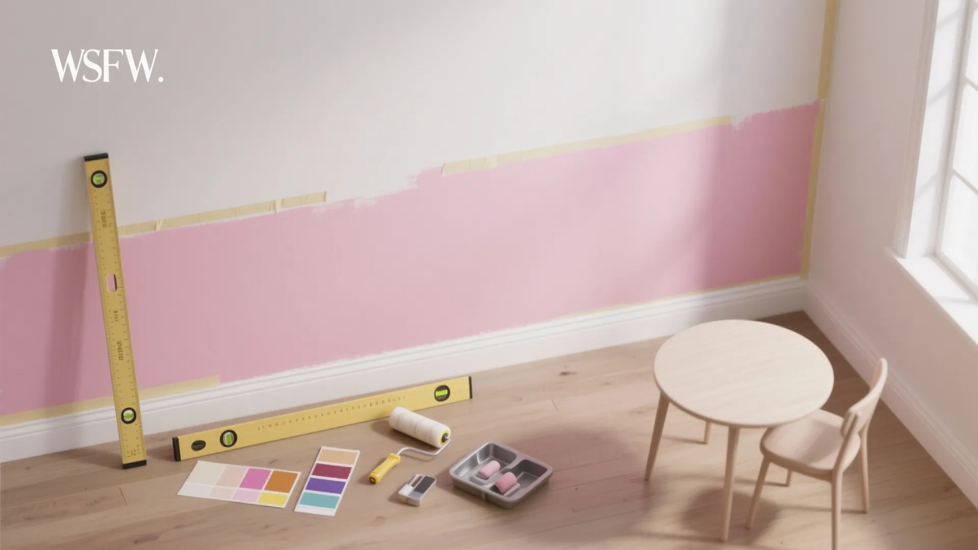 Two-Tone Pink Walls with a Clean White Half-Height
