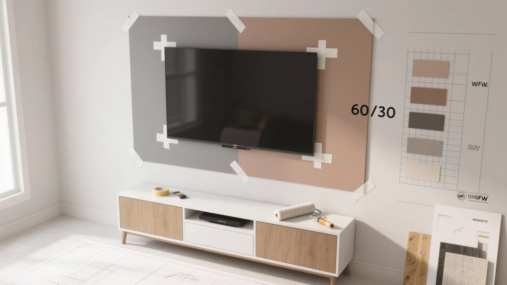 Two-Tone Color Blocking for a Calm, Wider TV Wall