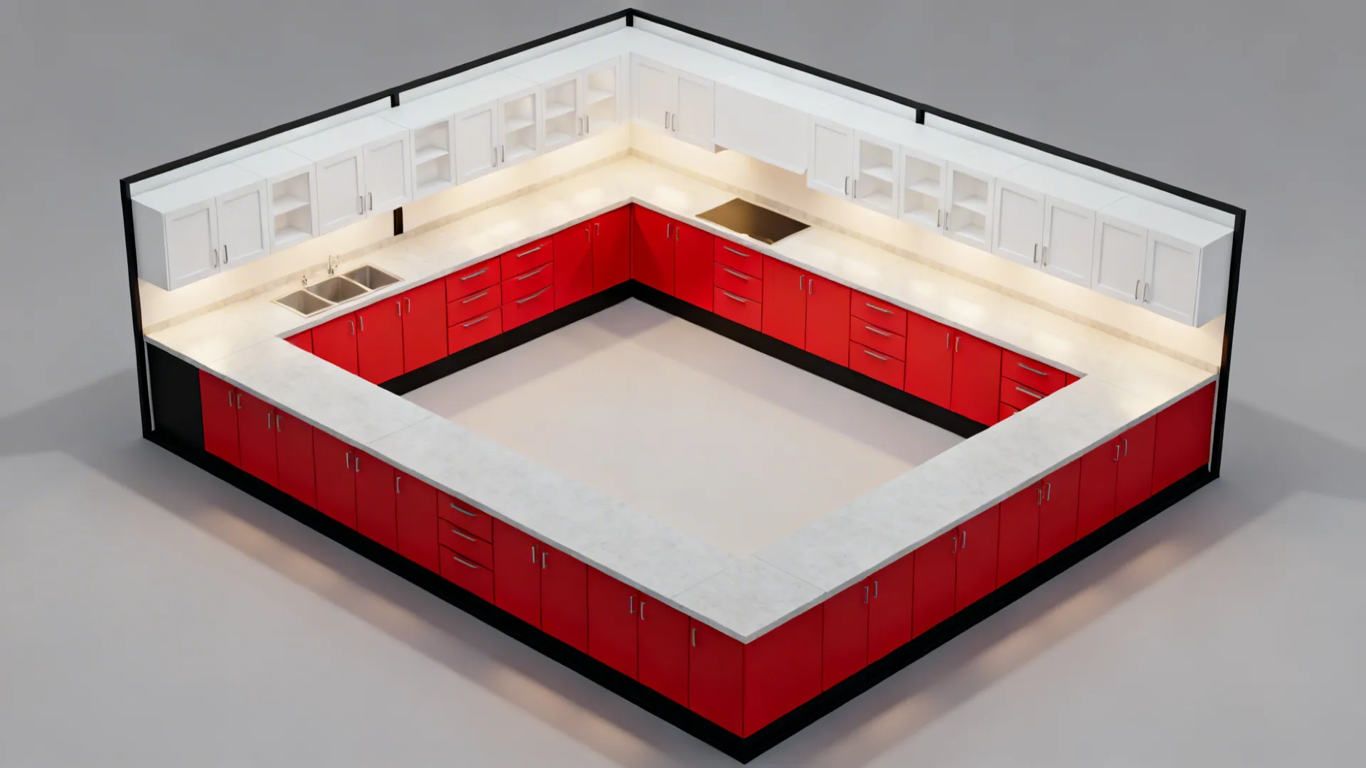 Two-tone scheme: red lowers, white uppers, black frames