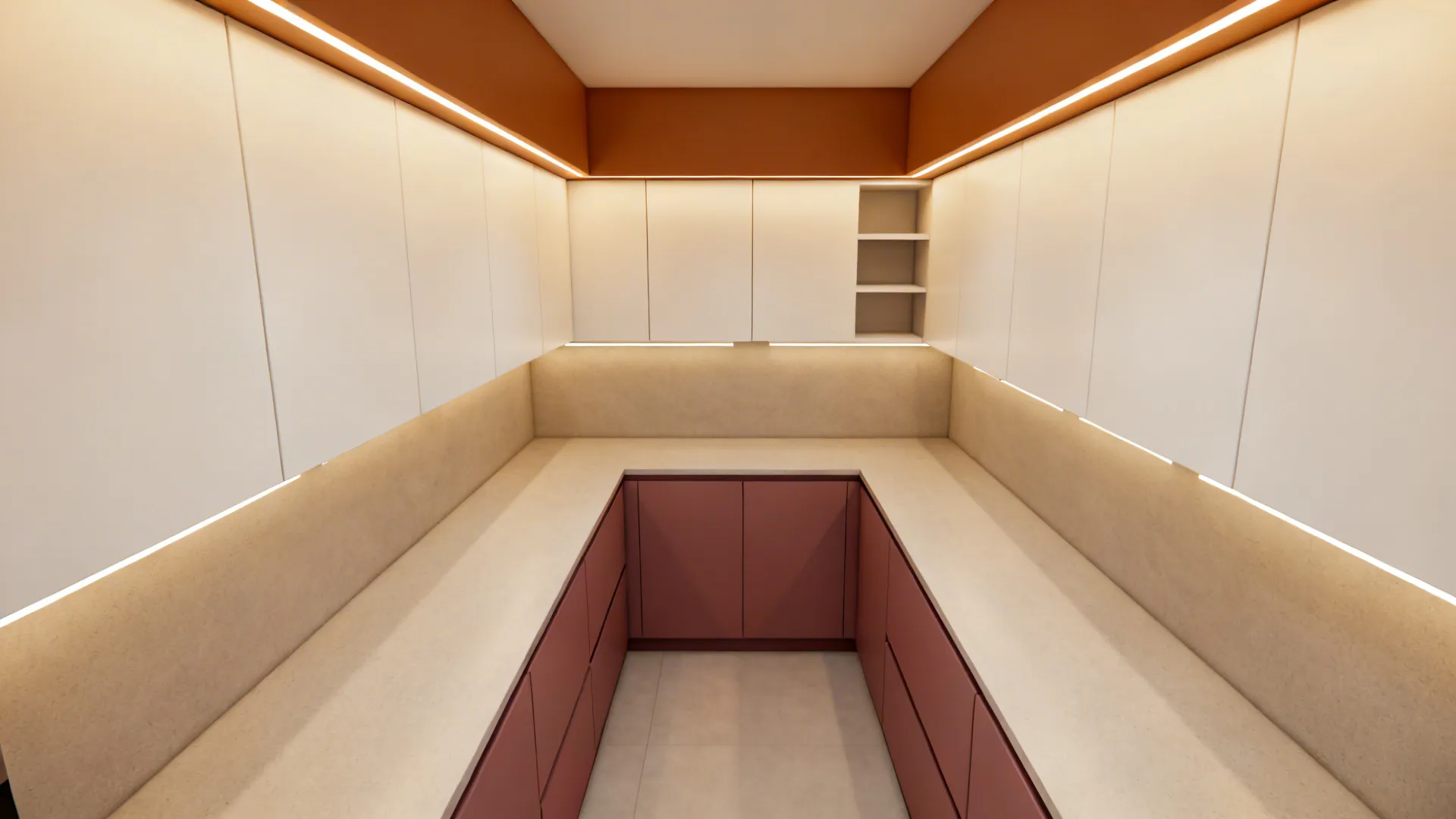 Two-tone balance: mehroon lowers, light uppers