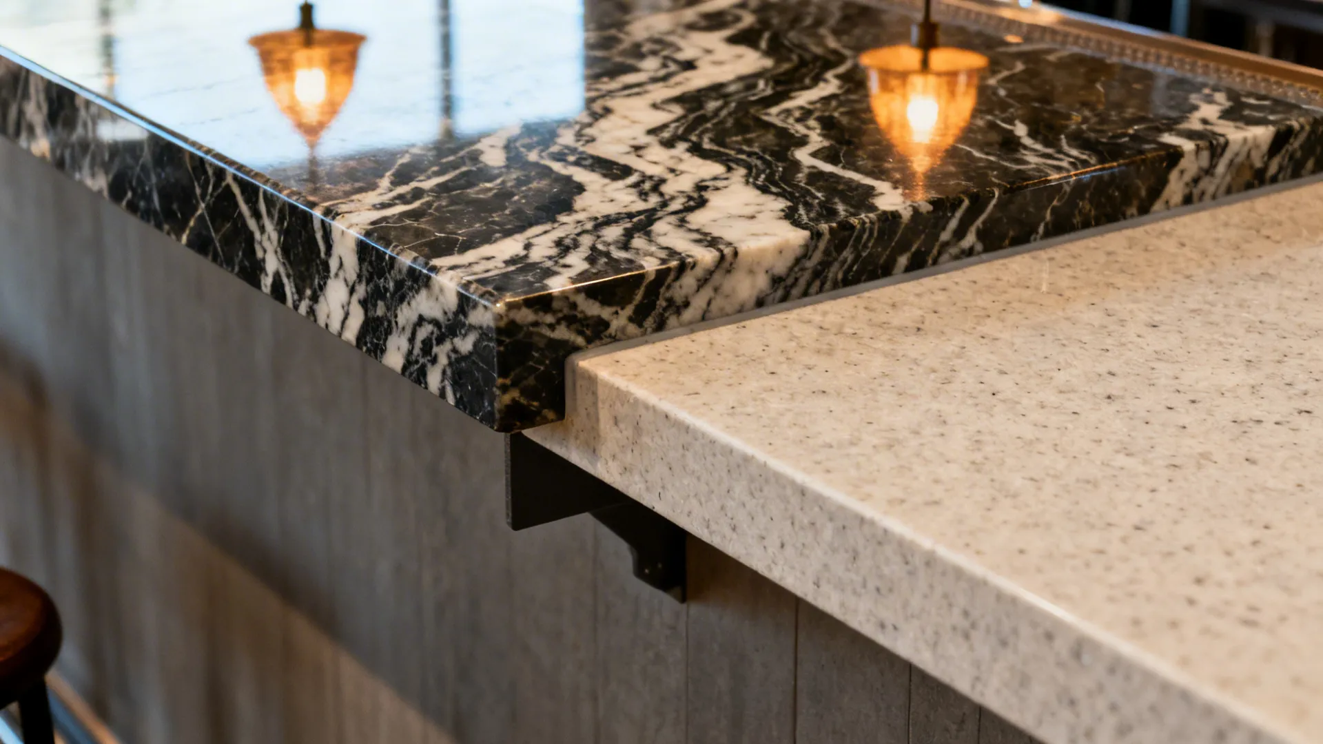 Idea 4: Two-Tone Granite—Neutral Prep, Bold Island or Bar