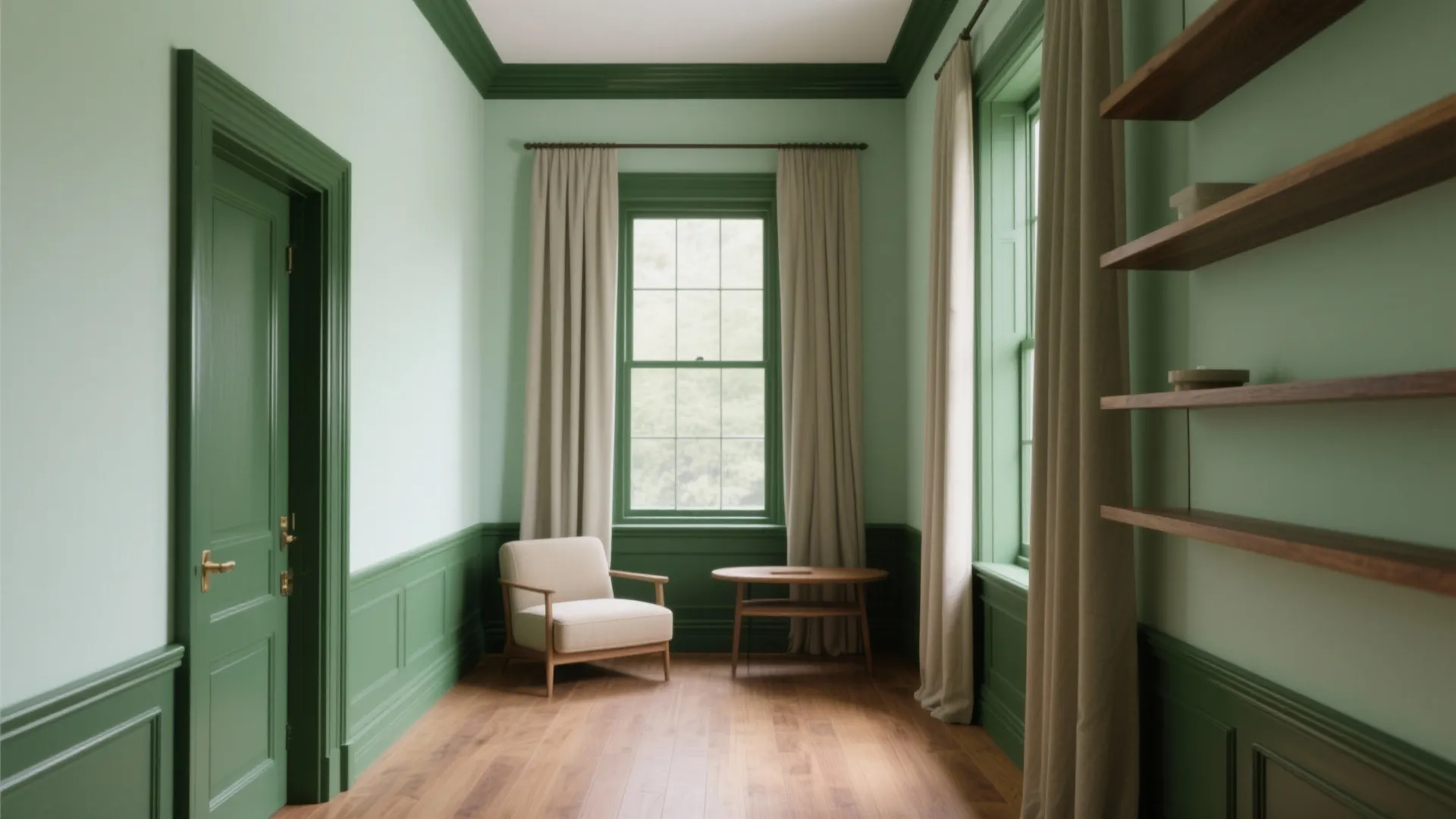 Two-Tone Greens: Light Walls, Dark Trim