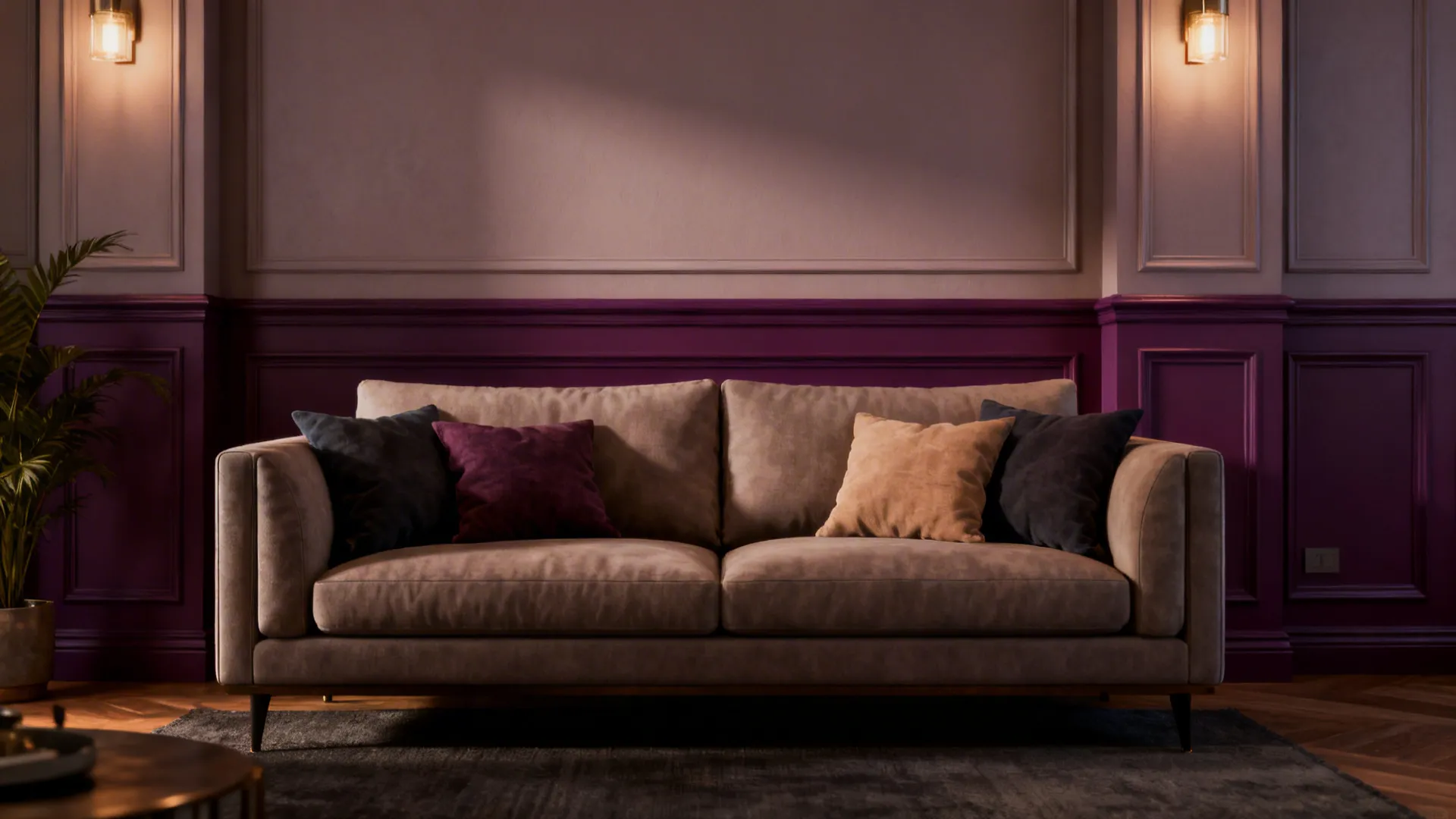 Living room showing two-tone trim with deep saturated trim color and lighter muted wall.