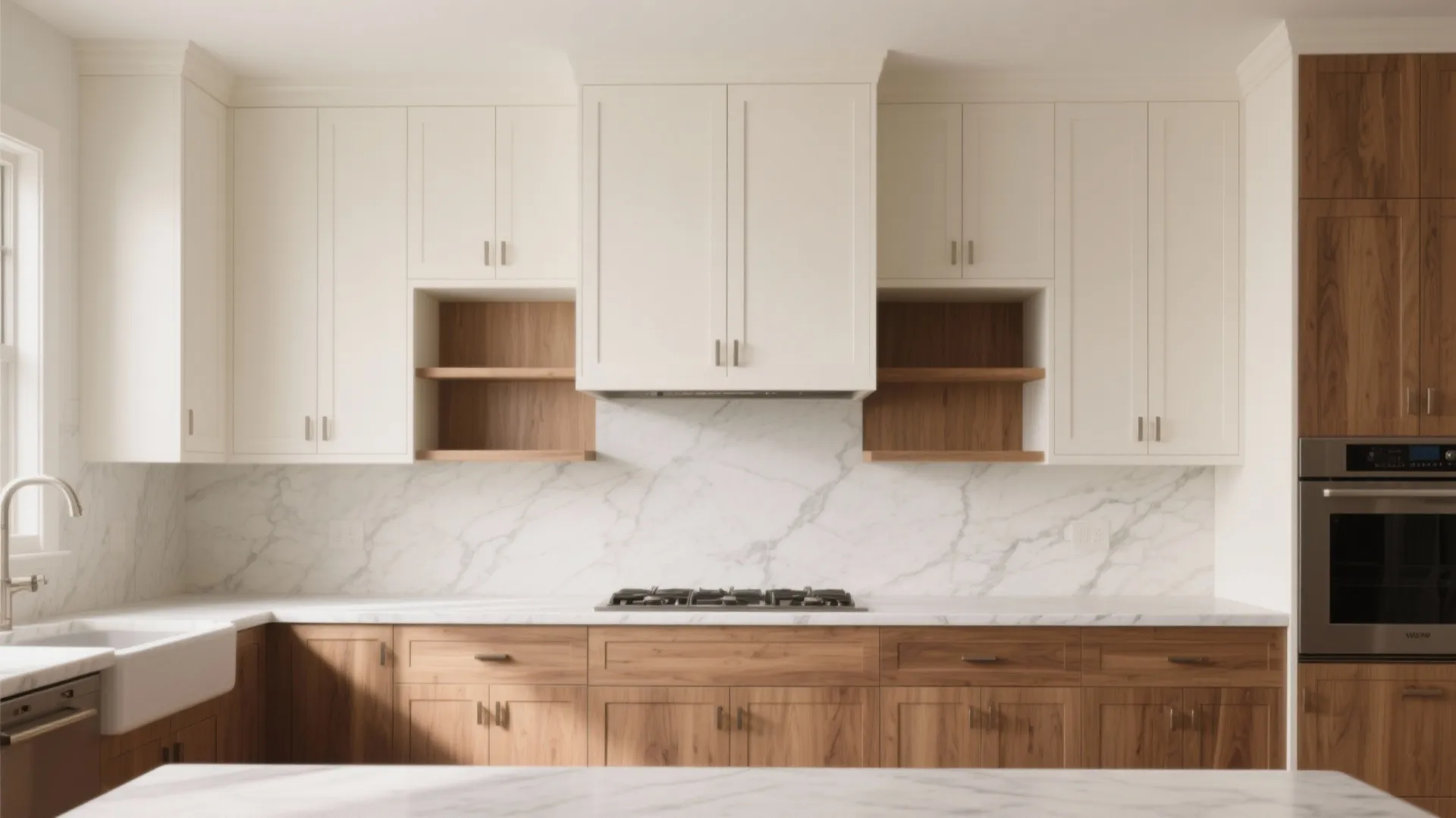 3. Two-tone cabinets — mix painted uppers with stained lowers