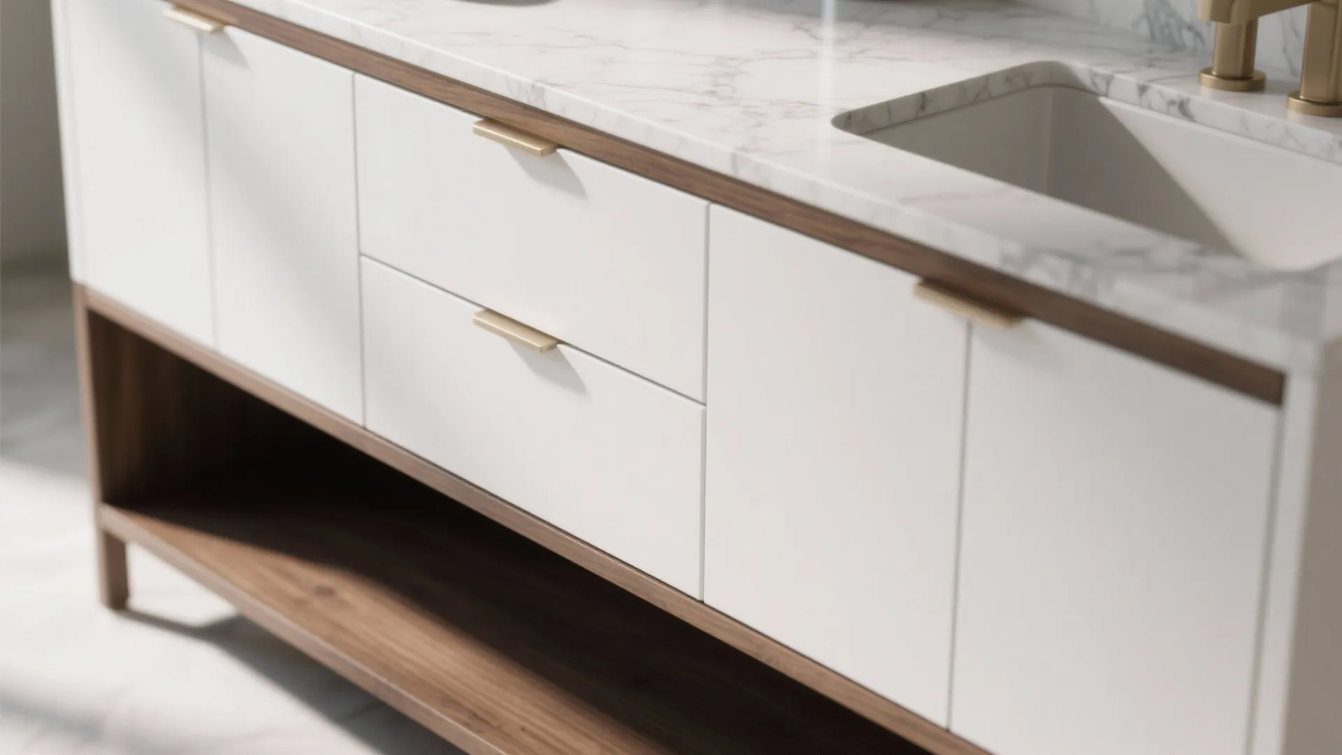 3. Two-Tone White Vanity: Modern Contrast Without Drama