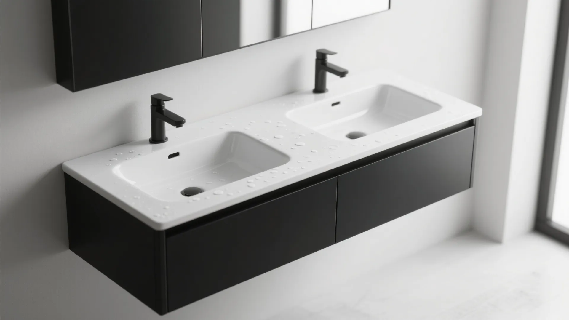 4. Two-tone vanity: black base and white basin