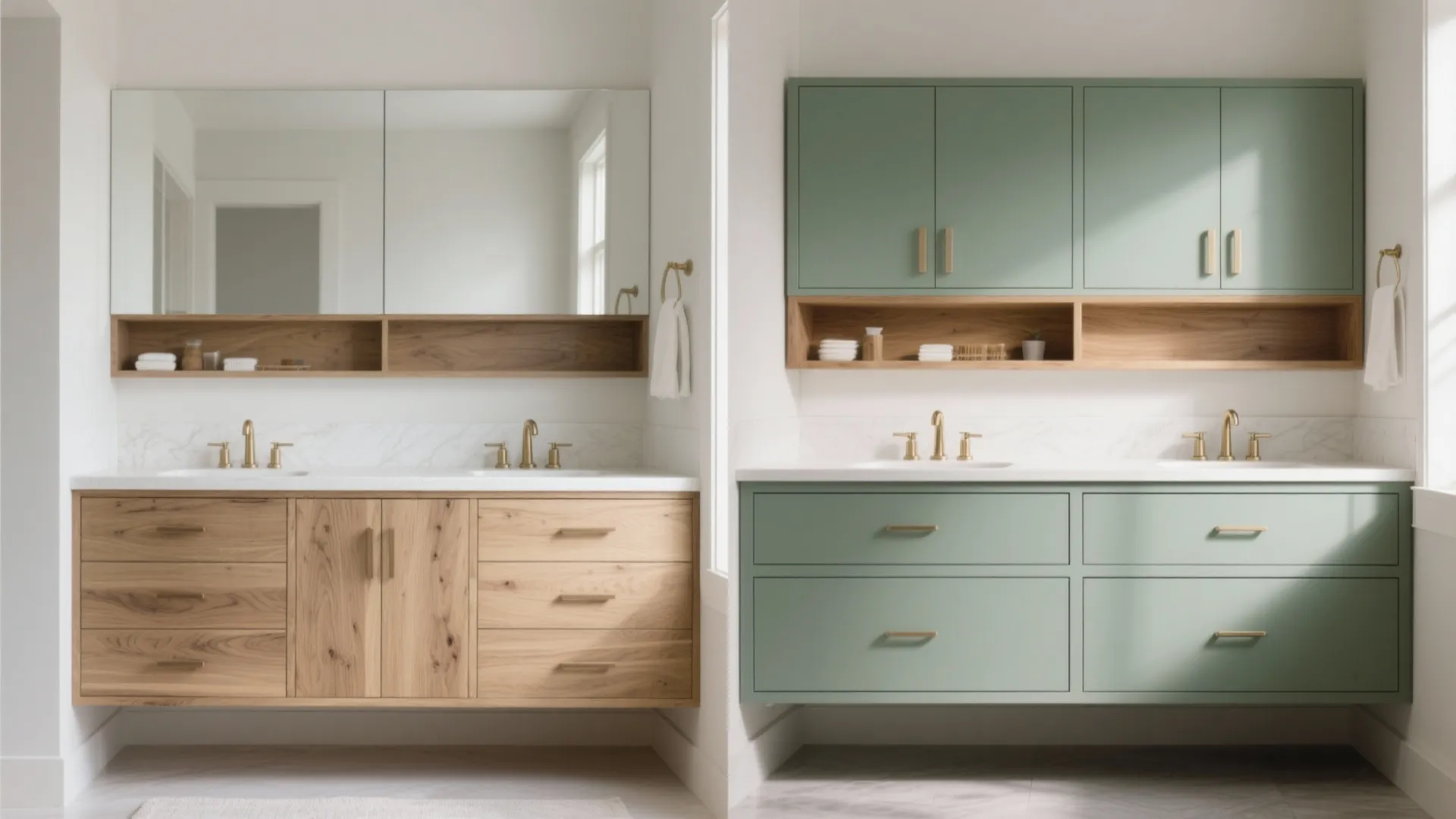 4. Two-Tone Finish: White Oak Base with Painted Counter Cabinets