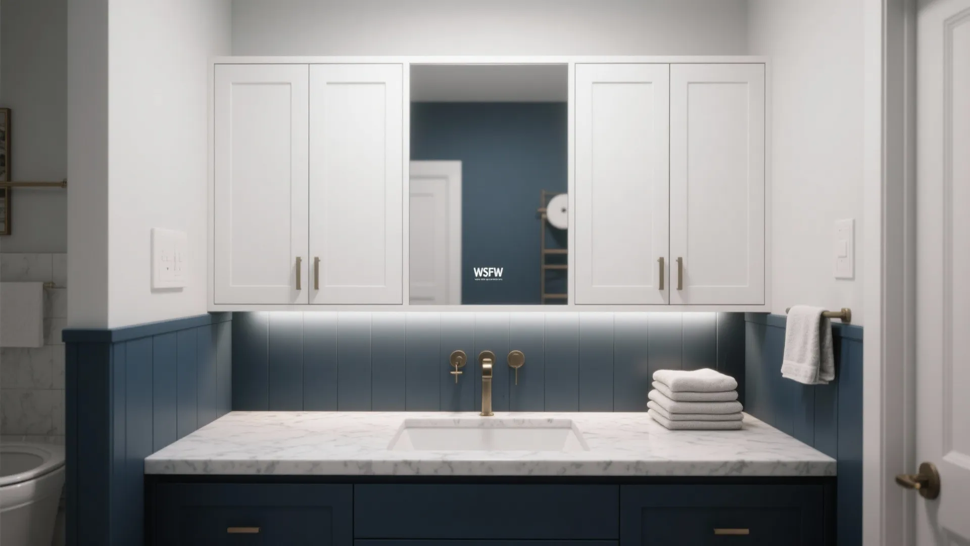 3. Two-tone vanities: white upper cabinets, colored base