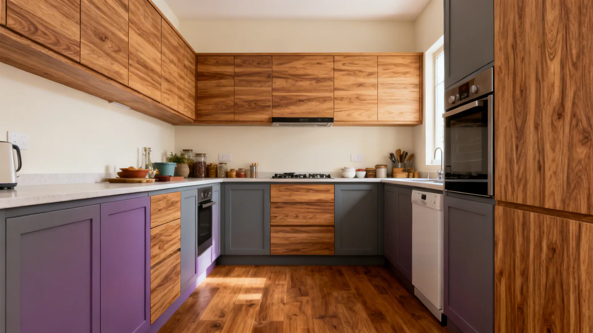 Two-Tone: Violet Lowers + Warm Wood Uppers