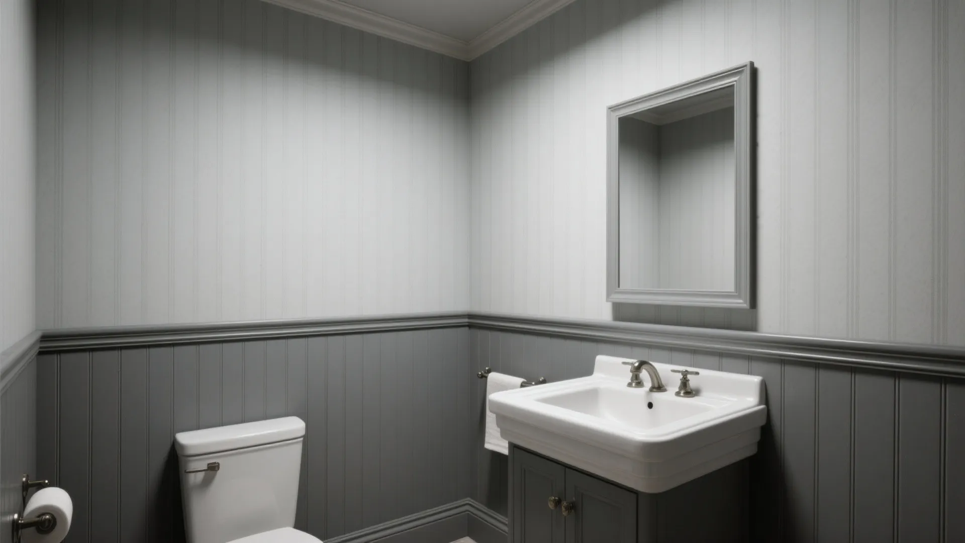 5. Two-tone gray wainscoting wallpaper